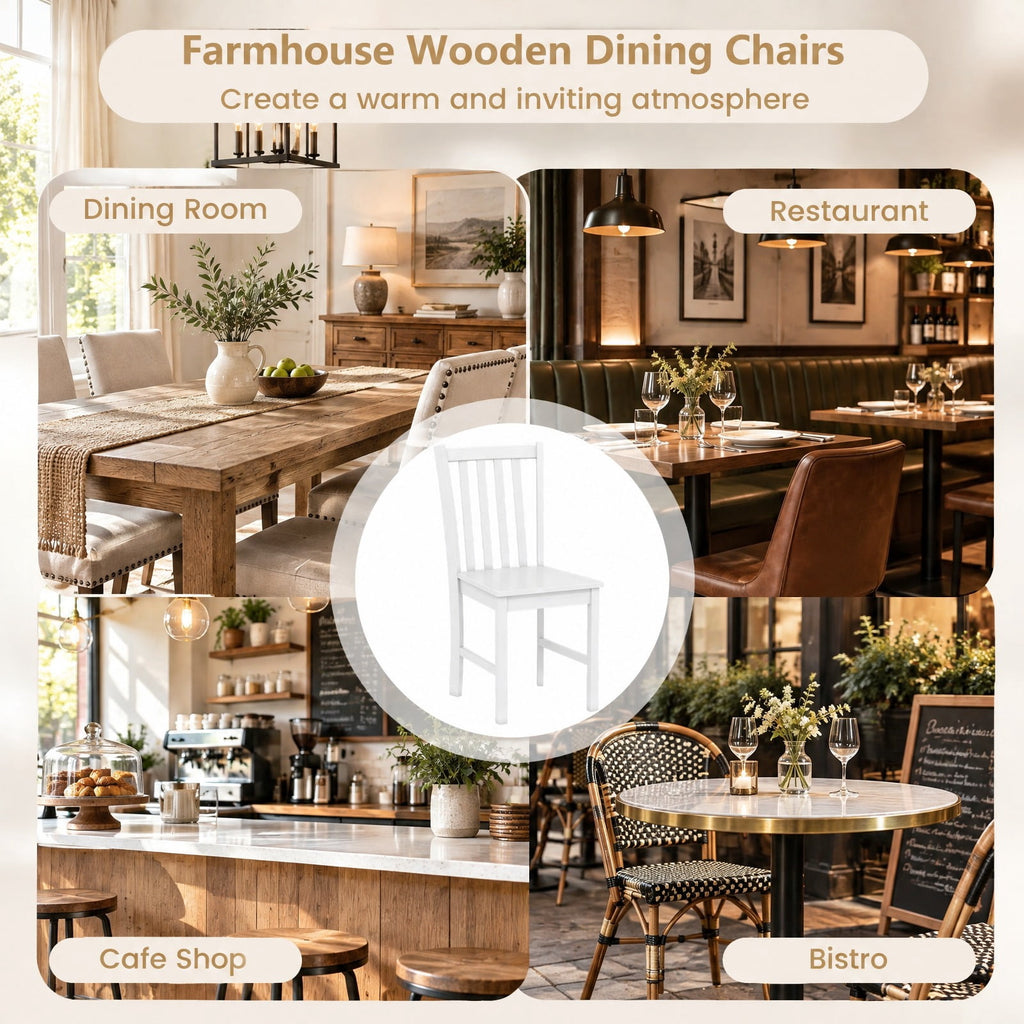 Airfind Rustic Dining Chairs Set of 2 Wooden Kitchen Chairs with Slat Tilt Backrest, Chair 330 lbs Capacity, Rubber Wood Frame, White