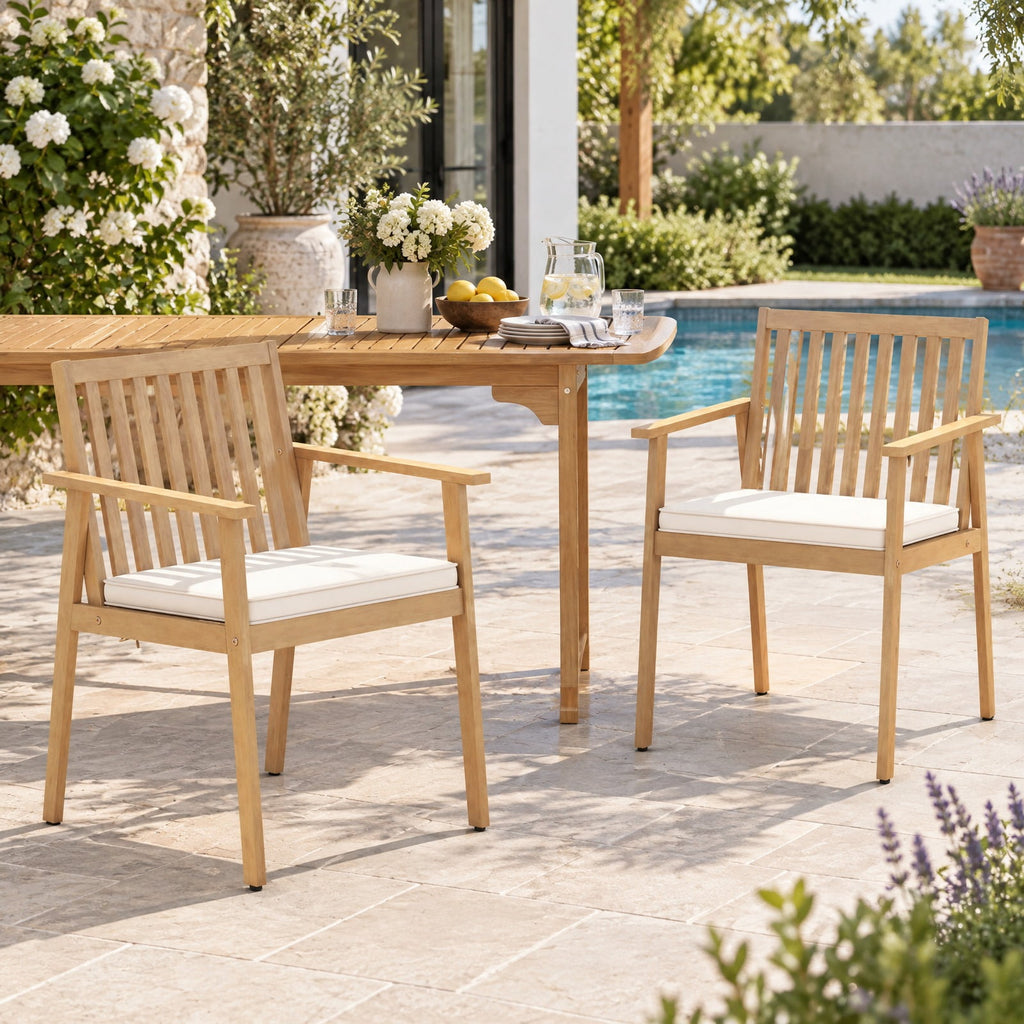 Airfind 2 Pieces Patio Dining Chairs Outdoor Acacia Wood Chairs with Removable Padded Cushion, Acacia Wood Sponge Non-woven Fabric Frame, Wood