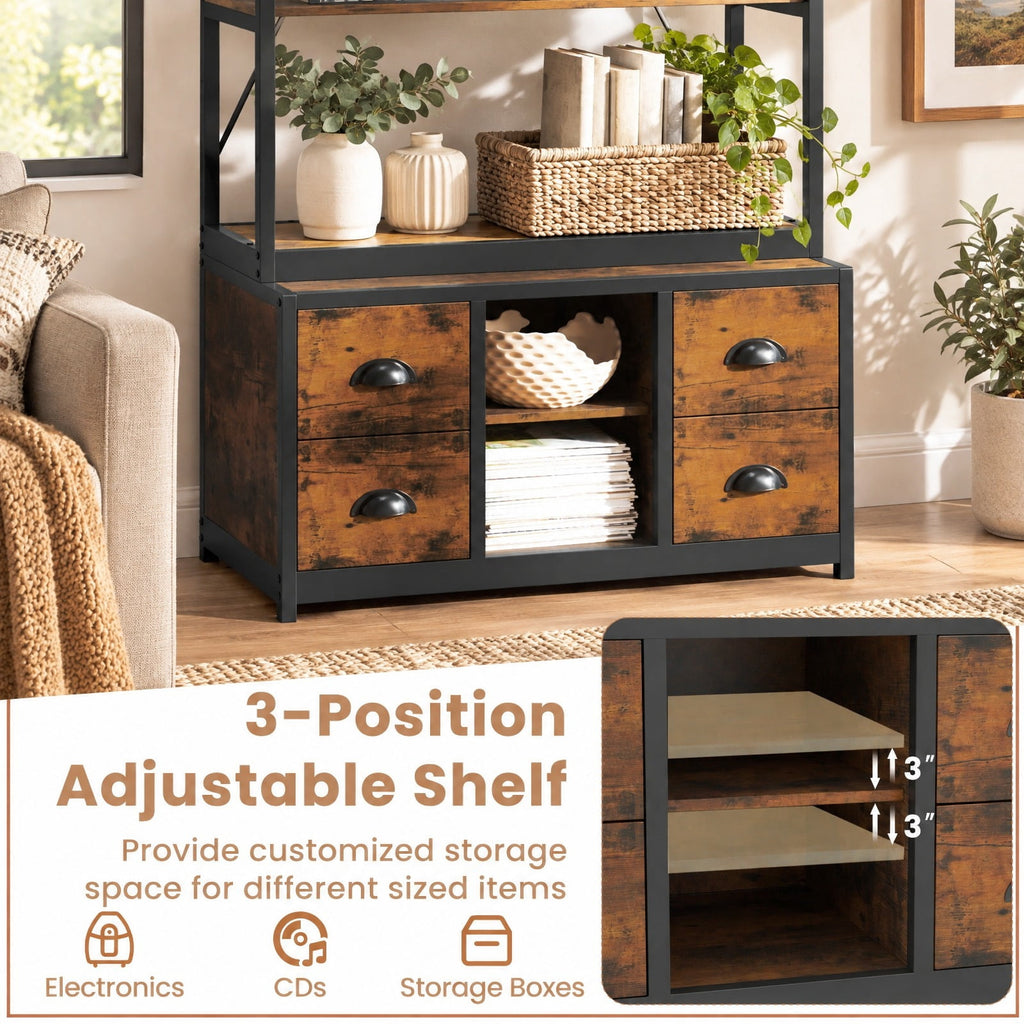 Airfind 8-tier Bookshelf with 4 Fabric Drawers and Heavy-duty Metal Frame, Coffee, Capacity of Shelf 66 lbsWeight