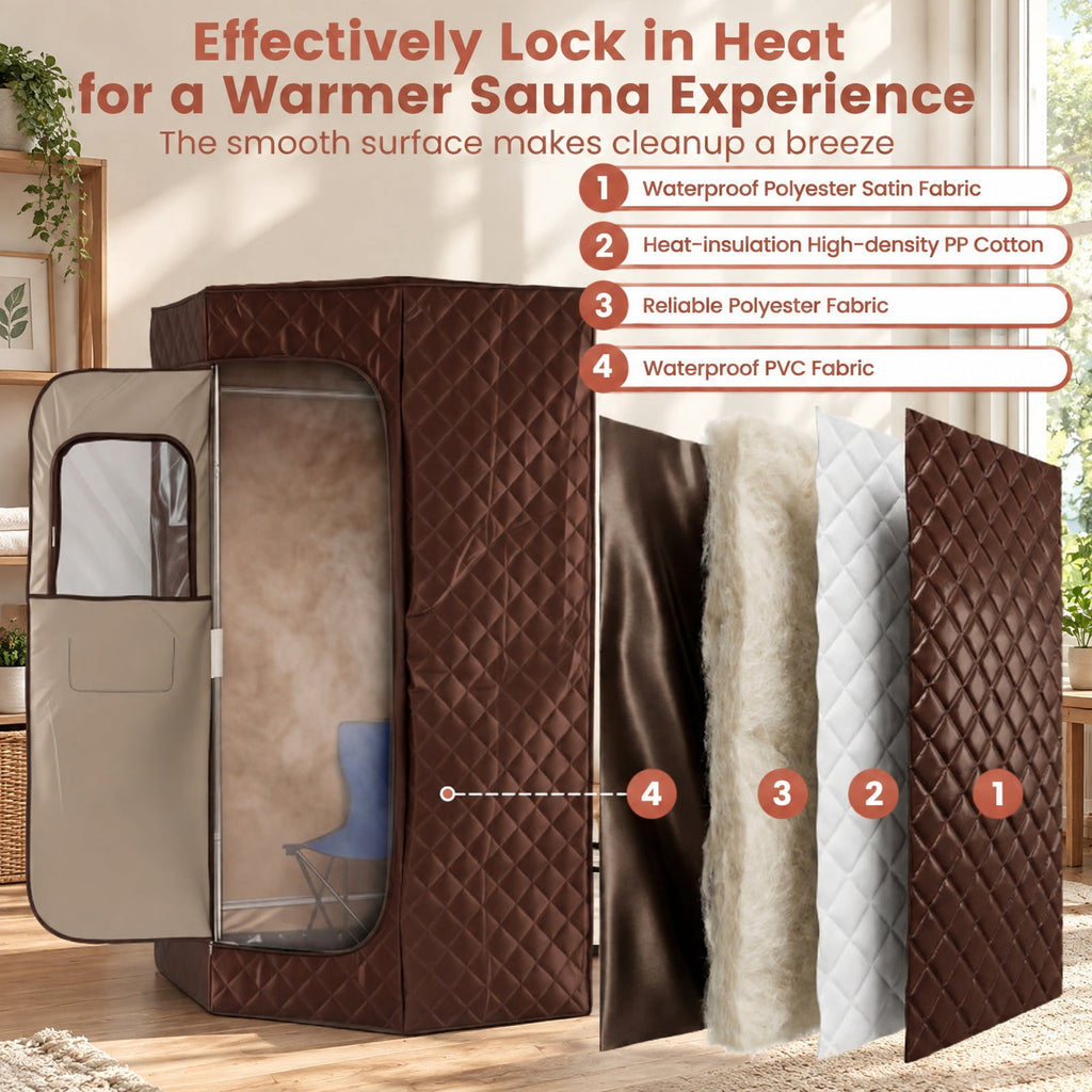 AIRFIND Portable Steam Sauna with 3 L Steamer, 9 Heat Levels, 15-99 Minute Timer, Remote Control, Folding Chair and Floor Mat, Brown