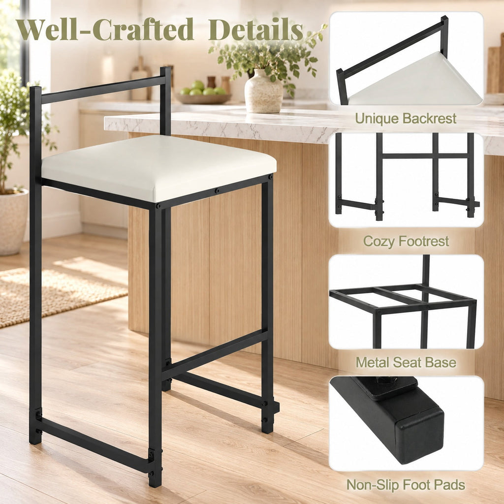 Airfind Set of 2 Stackable Counter Height Bar Stools PU Leather Upholstered with Footrest, 400 lbs Capacity, 16 Inch x 18 Inch x 33.5 Inch Footprint, Black