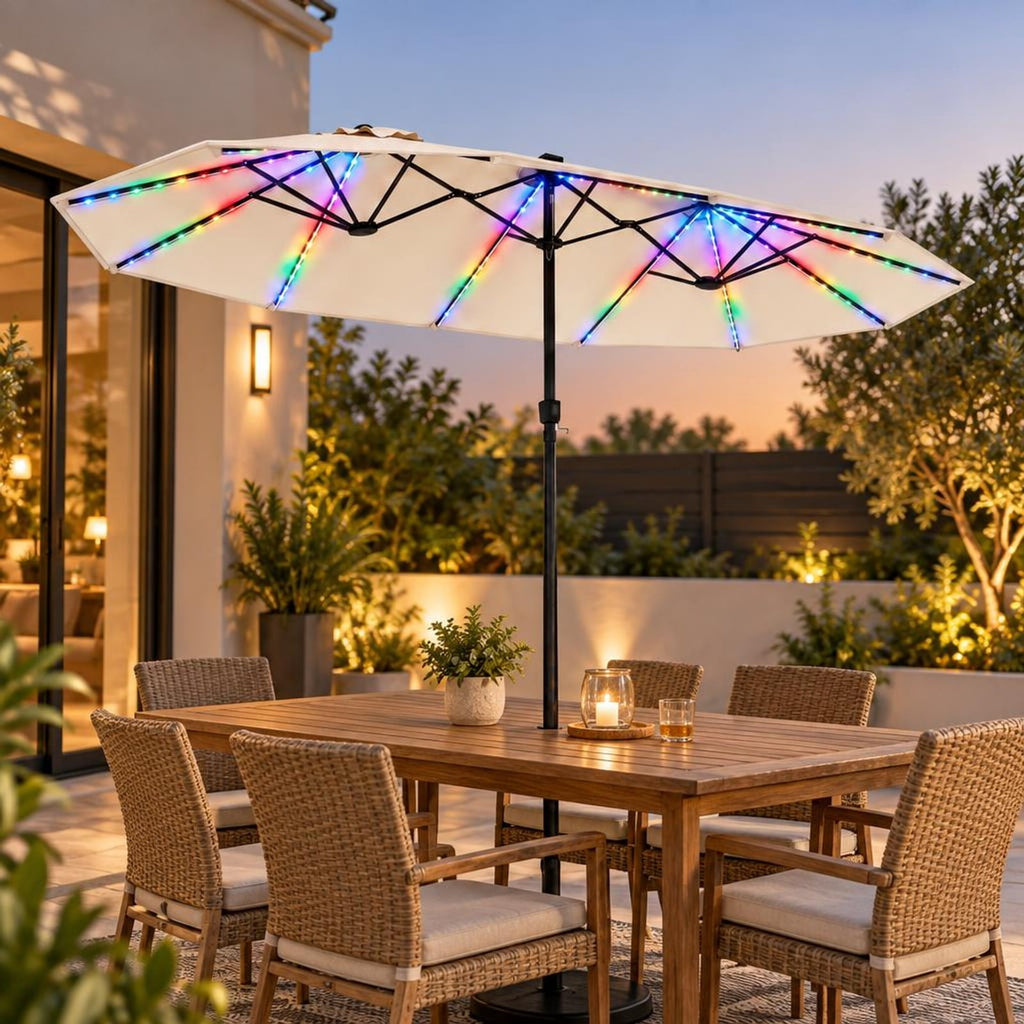 Airfind 15.5FT Extra-Large Patio Umbrella 12 Reinforced Metal Ribs, 180G Polyester Fabric Metal External Frame, Beige