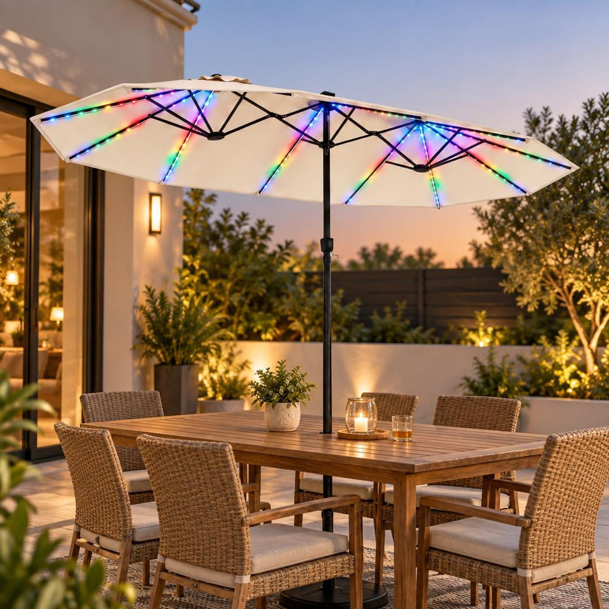 Airfind 15.5FT Extra-Large Patio Umbrella 12 Reinforced Metal Ribs, 180G Polyester Fabric Metal External Frame, Beige