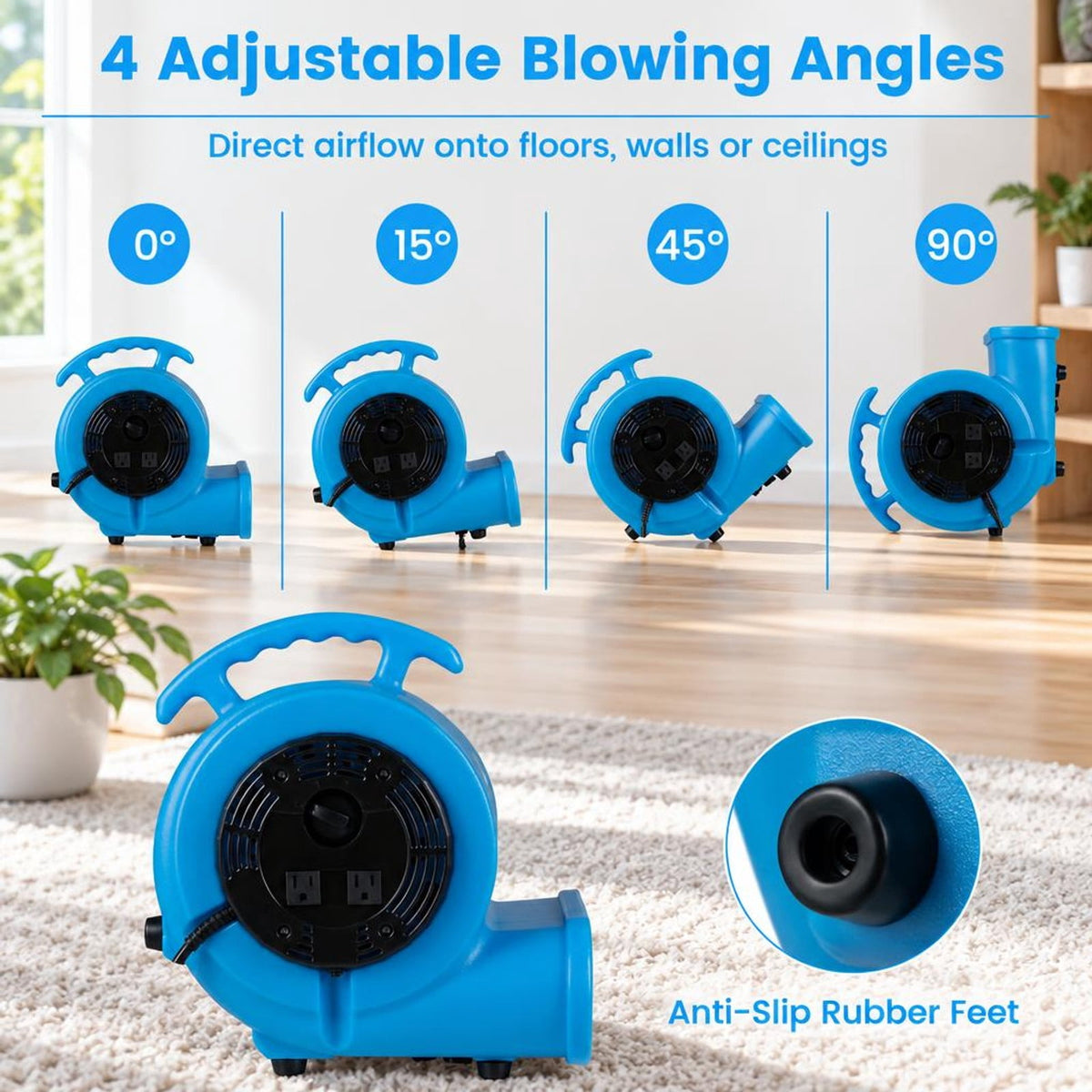 Airfind 1/2 HP Air Mover 3-Speed 2800 CFM Commercial Blower Fan, Polypropylene Frame, 14.5 Inch x 15 Inch x 15.1 Inch Length of Footprint, Blue