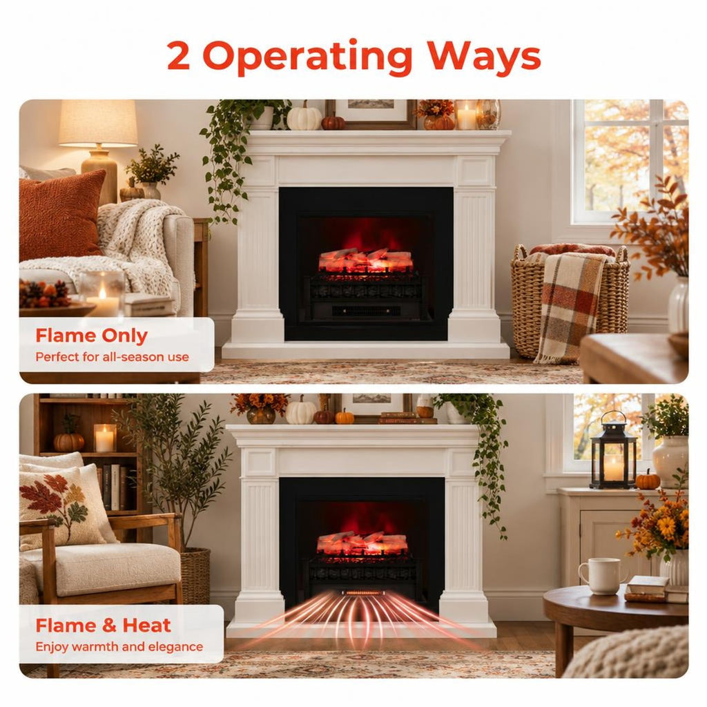 Airfind 20 Inch Electric Fireplace Heater with Realistic Birchwood Ember Bed, Black, Easy to operate with functional control panel