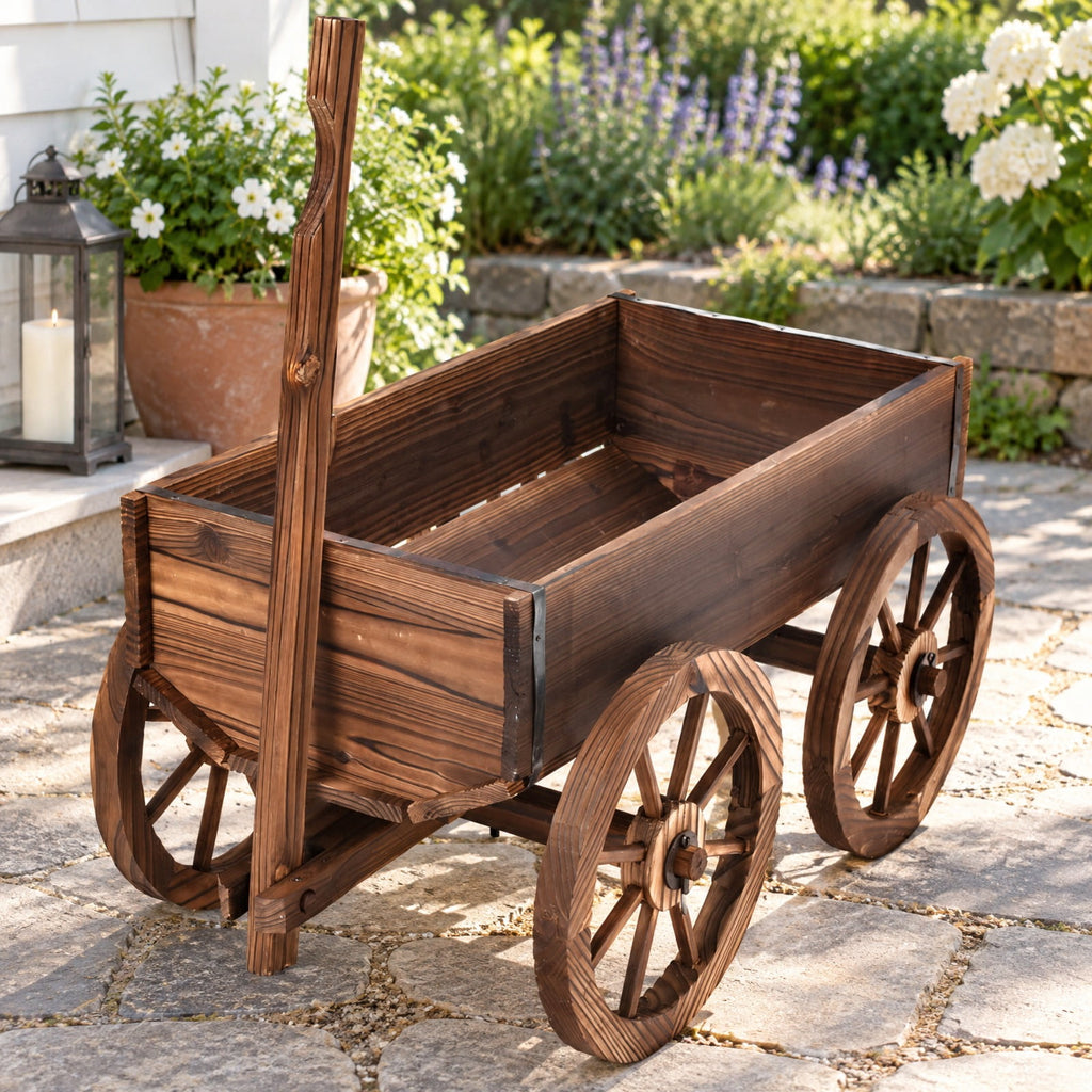 Airfind Wood Wagon Planter Pot Stand with Wheels, Fir wood Frame, 47.2 Inch x 17.0 Inch x 21.0 Inch Footprint, Wood