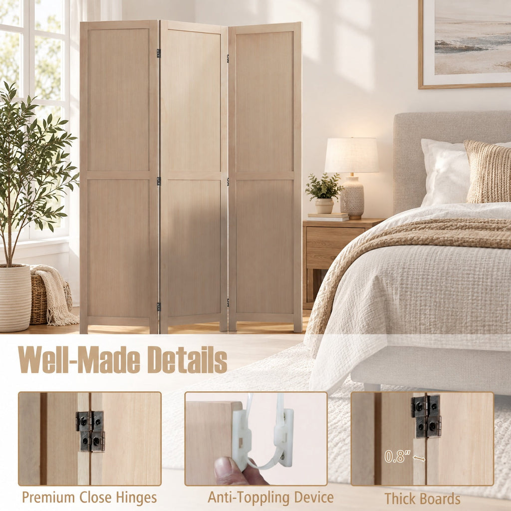 Airfind 3 Panel Folding Room Divider for Home Office Bedroom Restaurant, 53in x 67inFolded Footprint, Beige