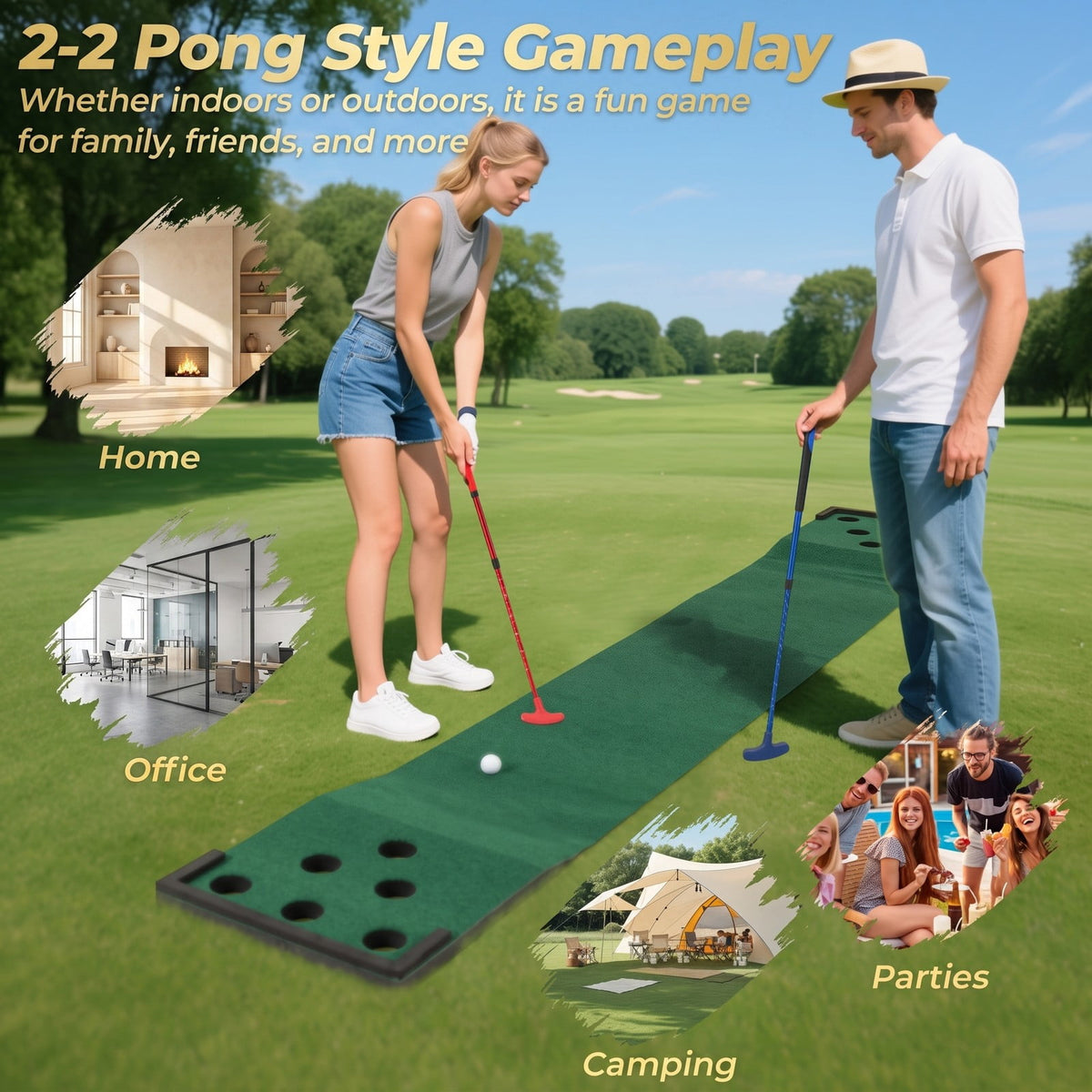 Airfind 11 FT Indoor Outdoor Golf Putting Green Mat Set with 2 Adjustable Putters and 6 Balls, Carry Bag Included, Green