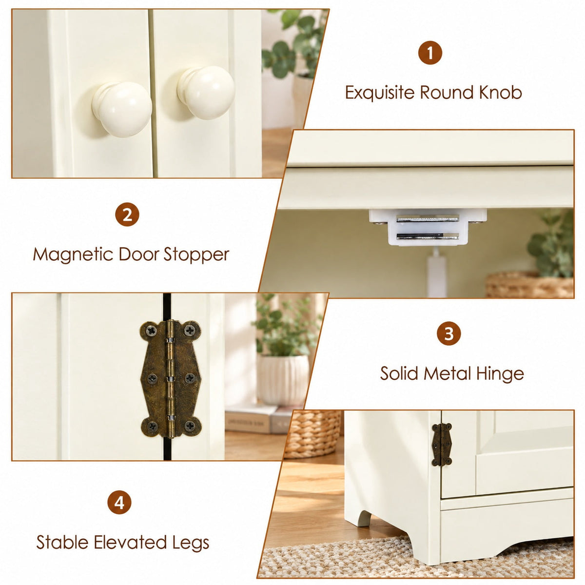 Airfind Accent Storage Cabinet Adjustable Shelves, MDF Frame, 24in x 13in x 49in (L x W x H) Other Footprint, White