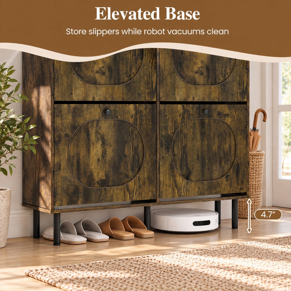 Airfind Shoe Storage Cabinet with 4 Flip Drawers and Aluminum Legs for Foyer and Hallway, 40in x 9.5in x 38.5inNet Weight 55 lbsWeight Footprint, Brown