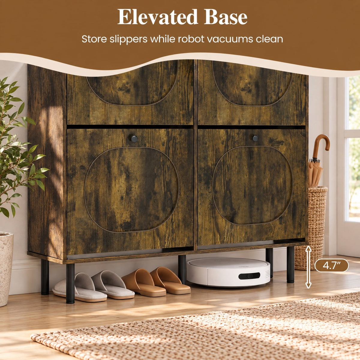 Airfind Shoe Storage Cabinet with 4 Flip Drawers and Aluminum Legs for Foyer and Hallway, 40in x 9.5in x 38.5inNet Weight 55 lbsWeight Footprint, Brown