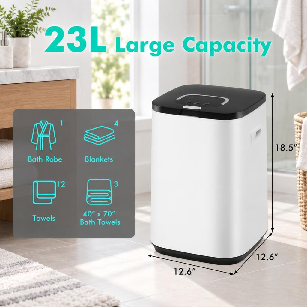 Airfind 23L Large Hot Towel Heater with Rapid Heating and Adjustable Timer, PP ABS Galvanized Metal Frame, 12.6in x 12.6in x 18.5in Footprint, White