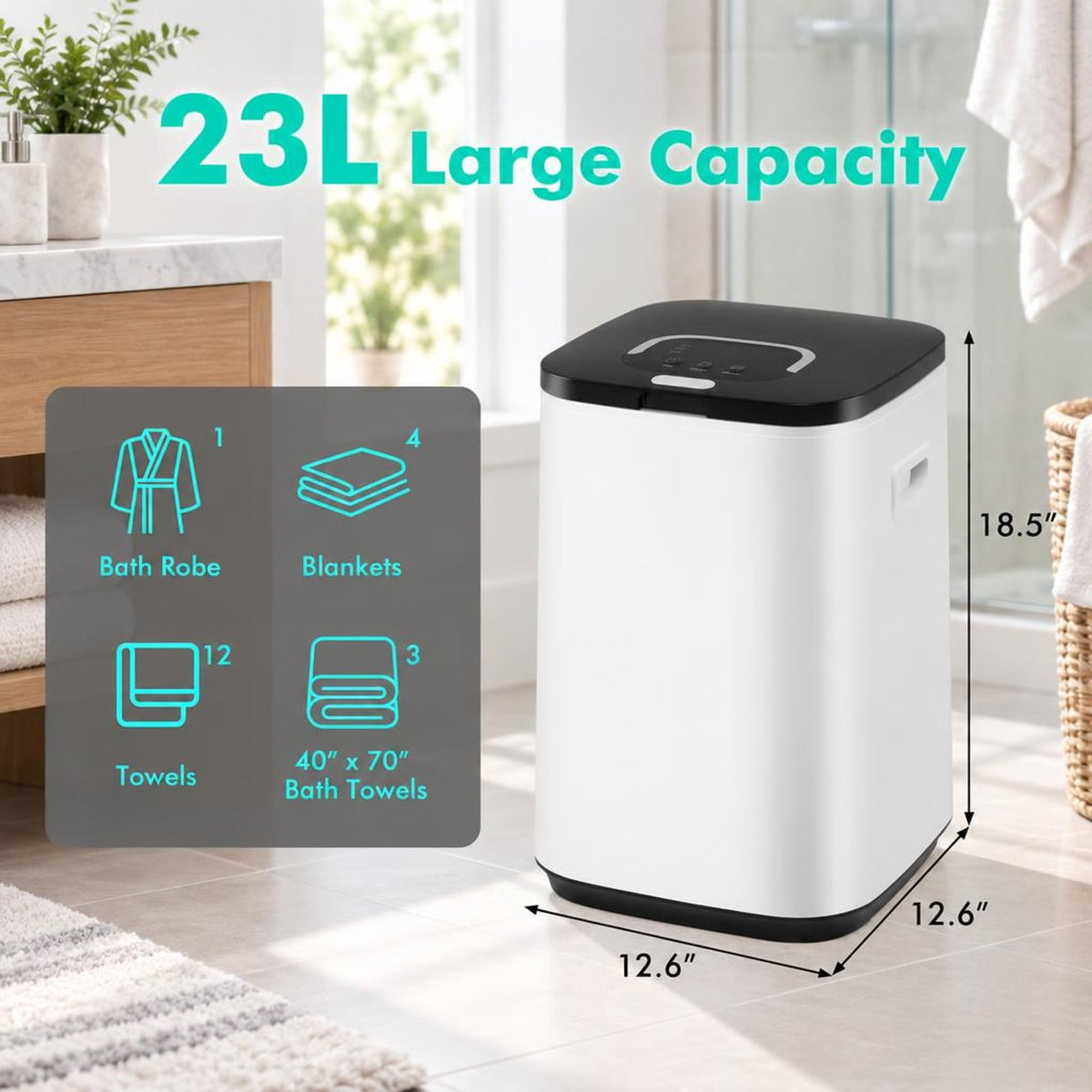 Airfind 23L Large Hot Towel Heater with Rapid Heating and Adjustable Timer, PP ABS Galvanized Metal Frame, 12.6in x 12.6in x 18.5in Footprint, White