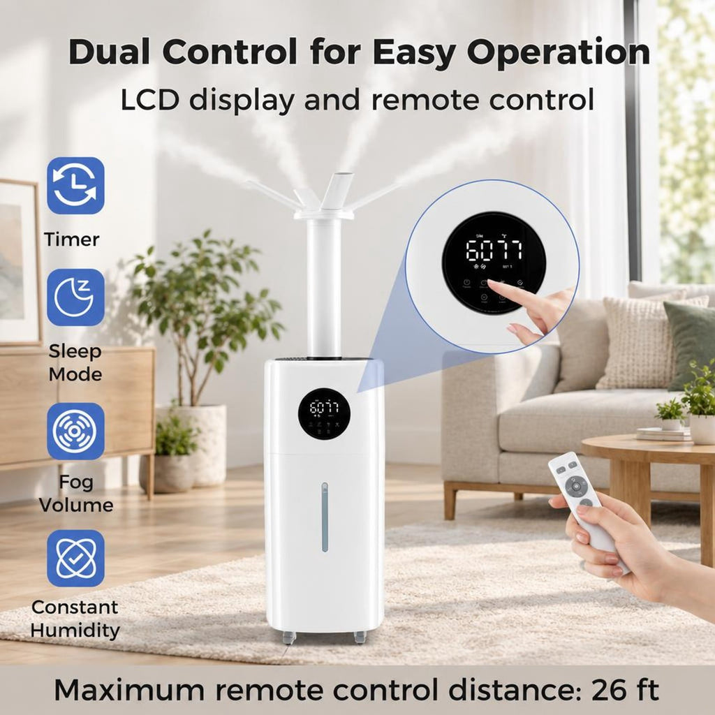 Airfind 5.5Gal Humidifier with 360° Nozzles and Wheels for Large Room, ABS Frame, White, Auto shut down when the water tank is full