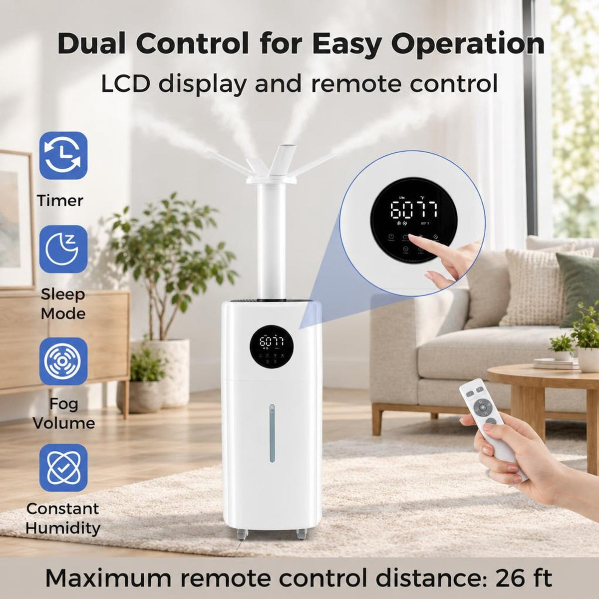 Airfind 5.5Gal Humidifier with 360° Nozzles and Wheels for Large Room, ABS Frame, White, Auto shut down when the water tank is full