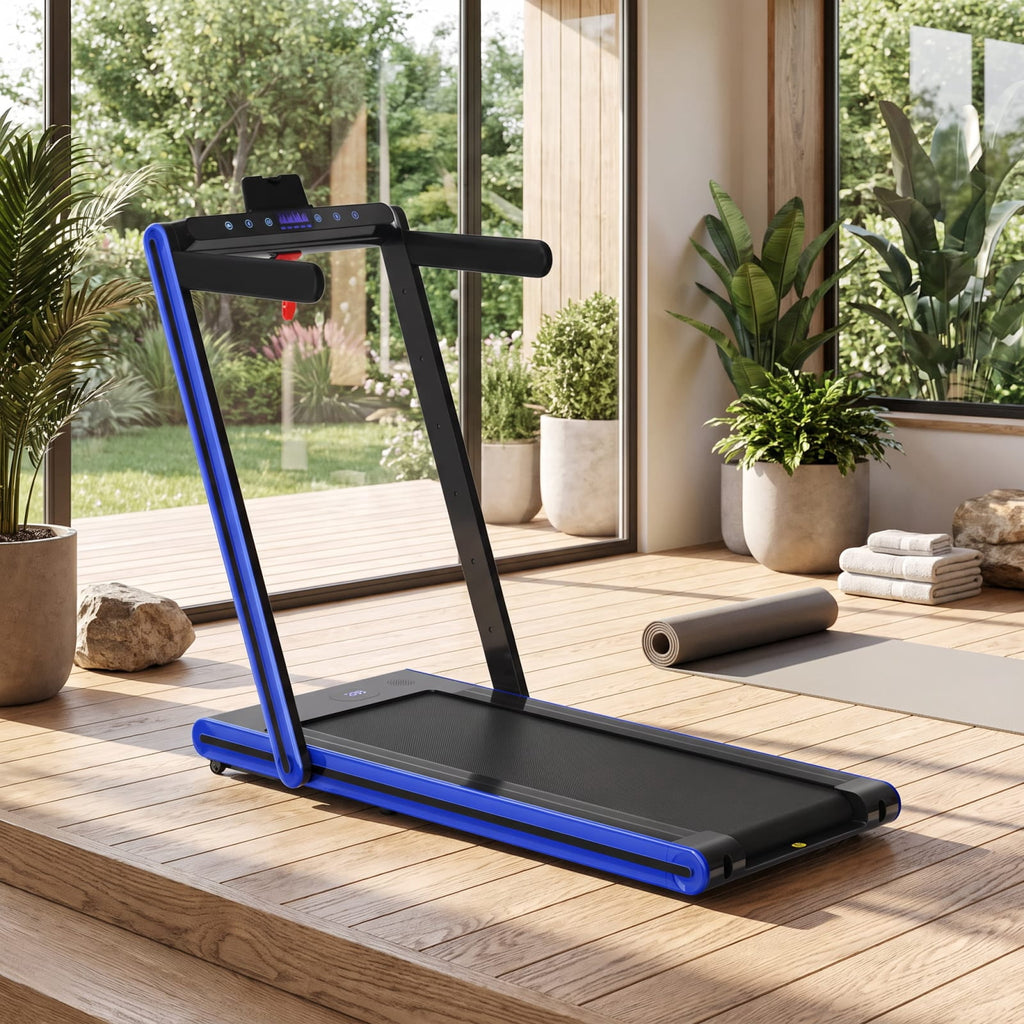 Airfind 2 in 1 Folding Treadmill with 2.25 HP Motor and Dual LED Display for Home Office Under Desk Walking and Jogging, Navy
