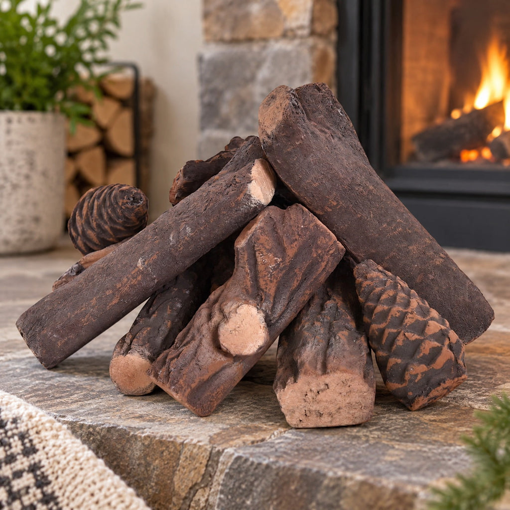 Airfind Fireplace, 9 PCS Ceramic, Logs Set Realistic Artificial Gas Fireplace Logs, Ceramic Frame, Original wood figure, Natural
