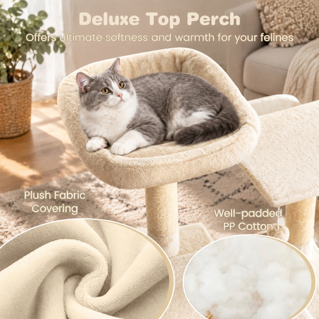 Airfind Large Cat Tree for Indoor Cats 63 Inch Tall Cat Tower, Plush Fabric Sisal Engineered Wood Base Frame, Beige
