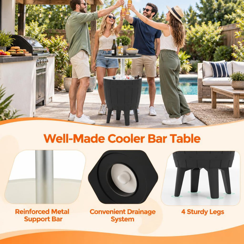 Airfind 10 Gallon Cooler Bar Table Outdoor Coffee Table Ice Bucket with Telescopic Tabletop for Beer and Wine, 110 lbs Bucket Capacity, Black