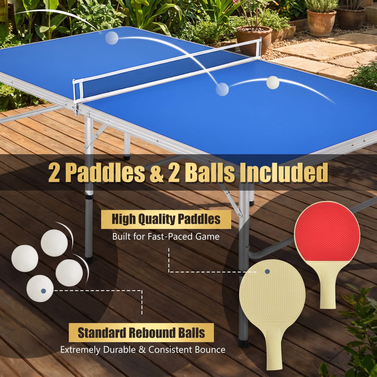 Airfind 60 Inch Portable Folding Table Tennis Table with Net Paddles and Balls for Indoor Family Game Room Ping Pong Fun, Blue
