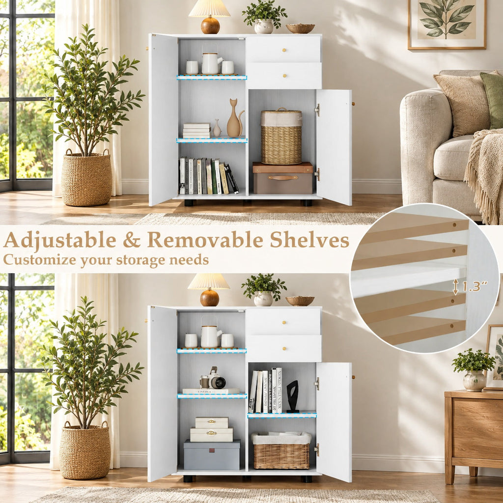 Airfind Kitchen Sideboard Buffet Cabinet Coffee Bar Cabinet with 2 Drawers 2 Doors and 3 Adjustable Shelves, 45 lbs Capacity, Engineered Wood Frame