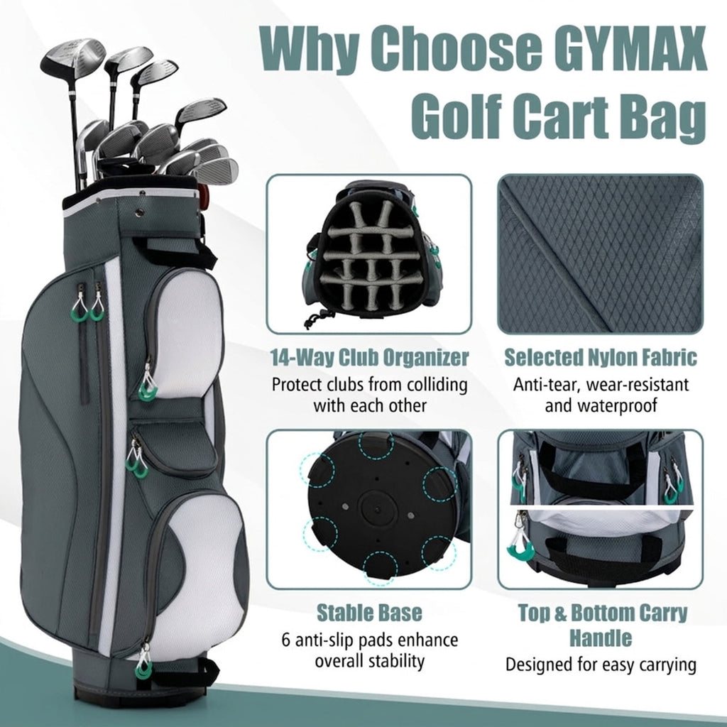 Airfind Ultra-Light 14-Way Cart Bag with Cooler Bag, 7 Pockets and Rain Hood, Gray