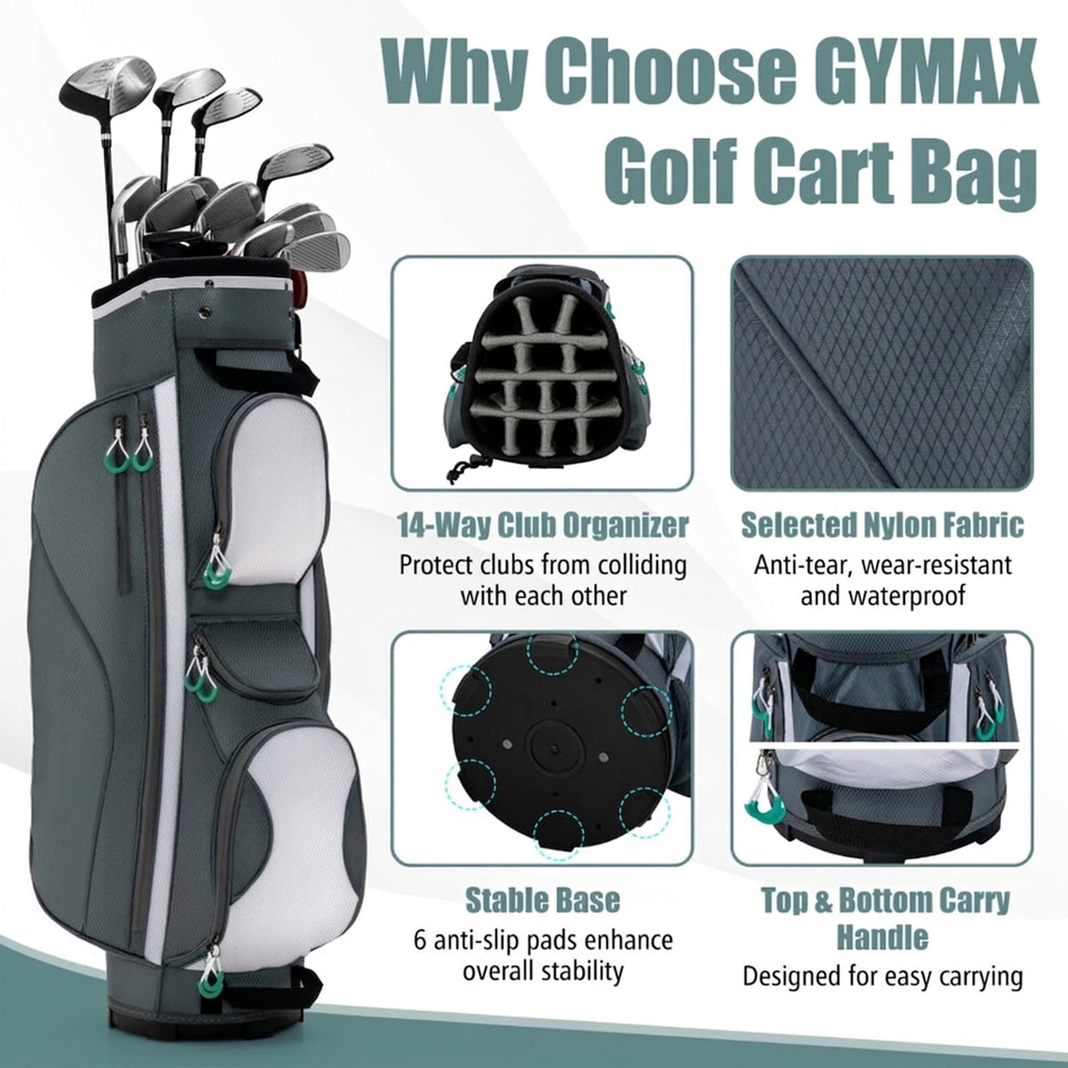Airfind Ultra-Light 14-Way Cart Bag with Cooler Bag, 7 Pockets and Rain Hood, Gray