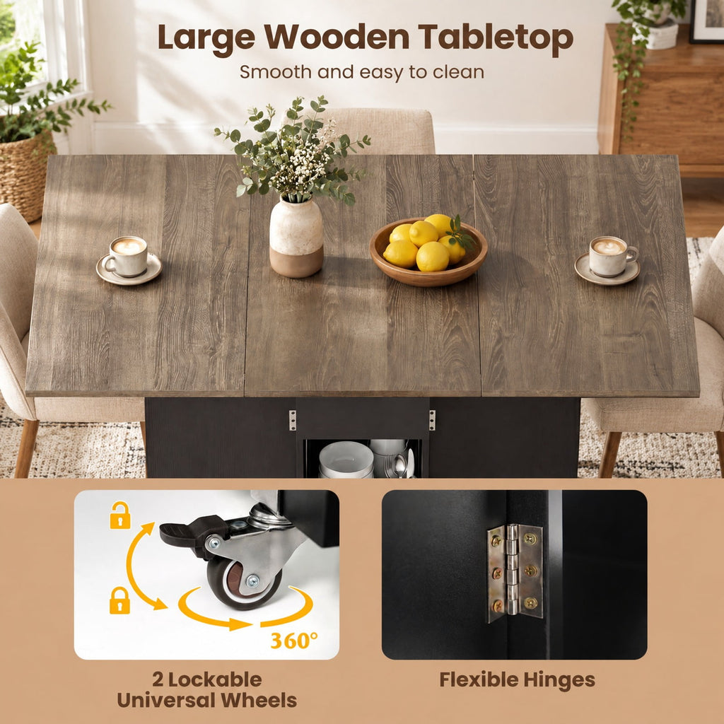 Airfind 47.5 Inch Farmhouse Extendable Wooden Dinner Table with Lockable Wheels, 88 Lbs Capacity, Engineered Board MDF, Oak