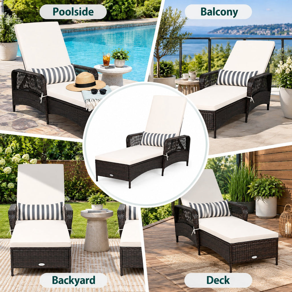 Airfind PE Rattan Chaise Lounge Chair Arm Chair Recliner Adjustable with Pillow, 400 lbs Capacity, Steel PE wicker rattan fabric foam Frame