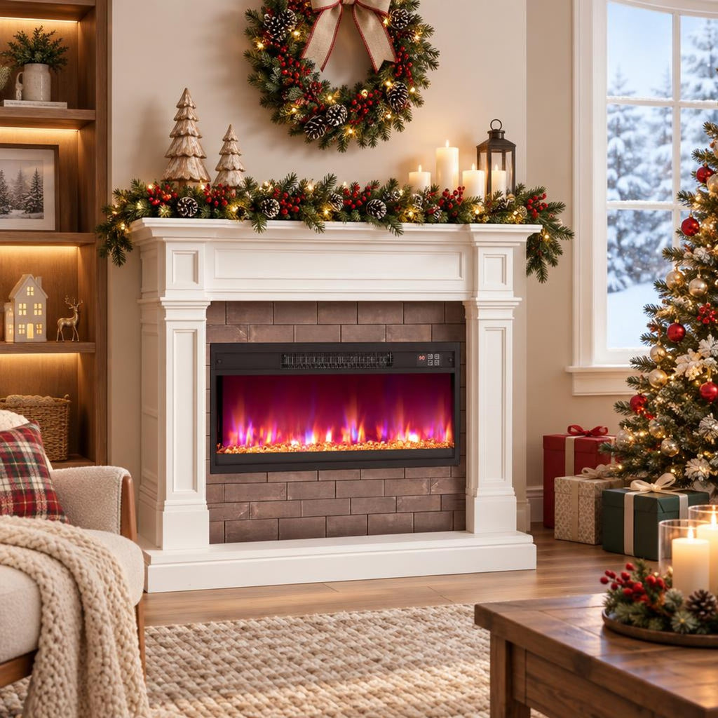 Airfind 18/23/26 Inch 1500W Electric Fireplace Insert with Remote Control-26 inches, Metal Tempered Glass Frame, 19.3in x 4.8in x 17.7in Footprint