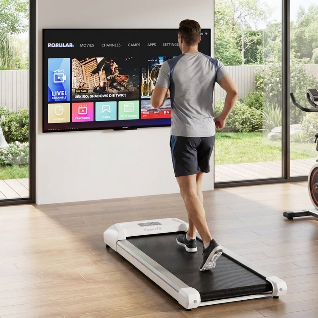 Airfind 3-in-1 3HP Folding Treadmill for home with smart app and incline plus Bluetooth speaker and heart rate monitor for walking and running, White