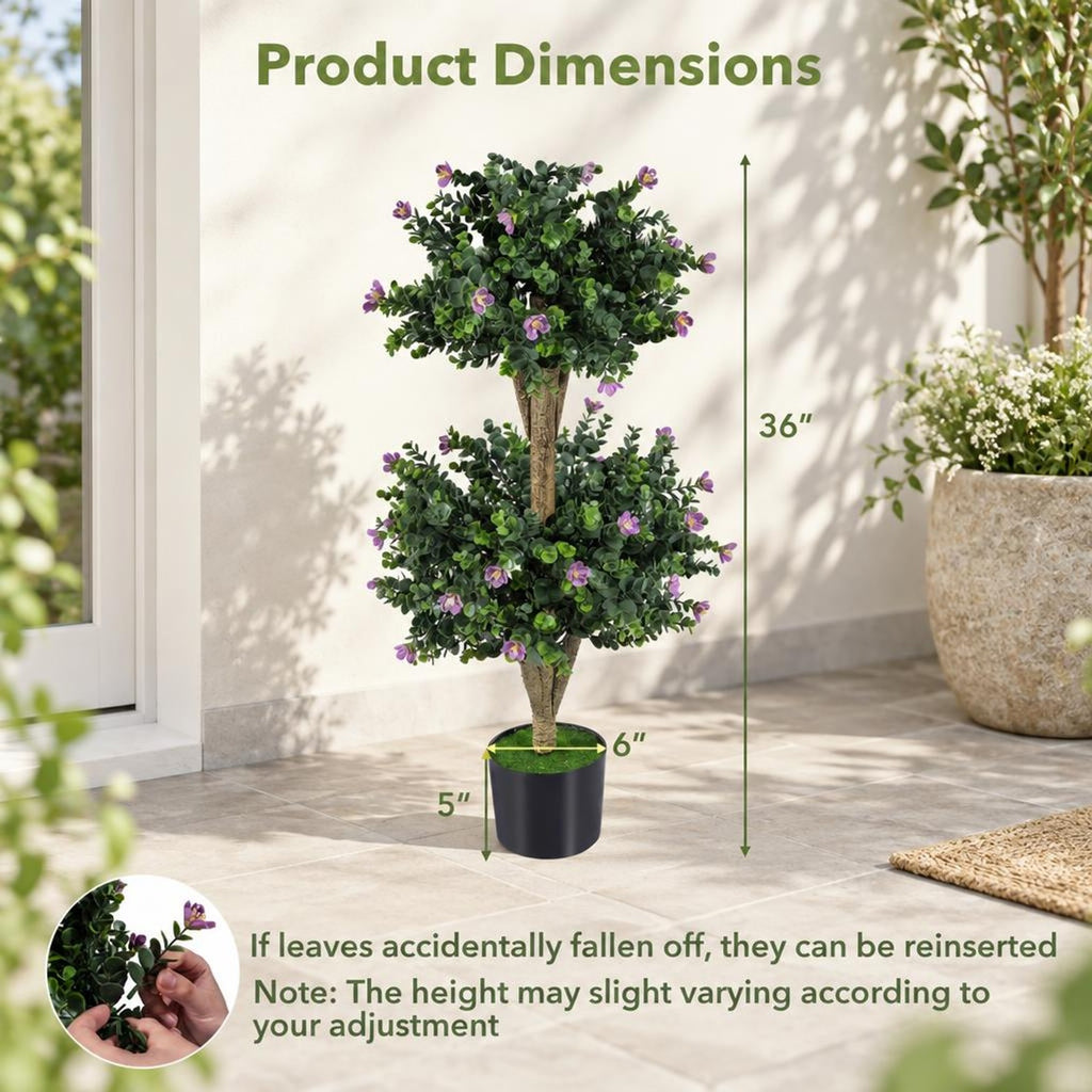 Airfind Set of 2 Faux Bush Plant with 41 Blossoms for Home, PP Cement PE Tree Height 36 Flower Pot Frame, Green and Black