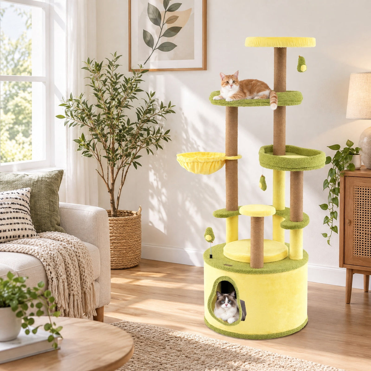 Airfind Large Avocado Cat Tree Multi-level Cat Tower with Private Condo, Green, Detachable soft cushion for added coziness