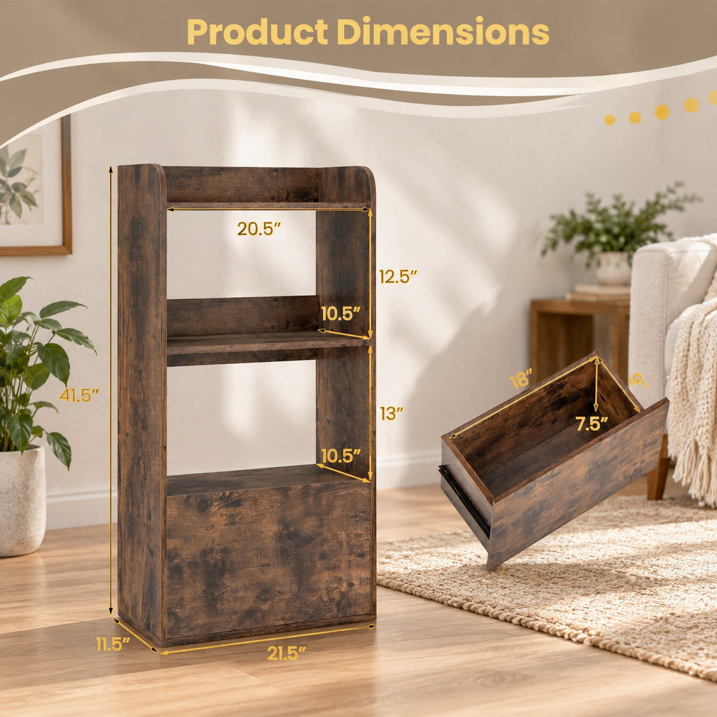 Airfind Freestanding Bookshelf with 3-Tier Open Shelf, 44 lbs Capacity, Engineered Wood MDF Frame, 21.5 x 11.5 x 41.5 Footprint, Brown