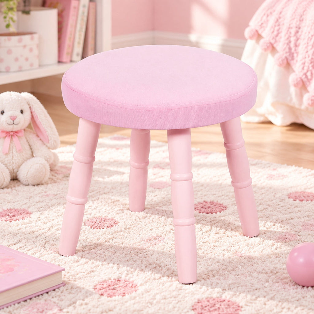 Airfind Kids Vanity Makeup Table and Chair Set Make Up Stool, 33 lbs Capacity, MDF pine wood Frame, 27.5 Inch x 13.5 Inch x 40 Inch Footprint, Pink