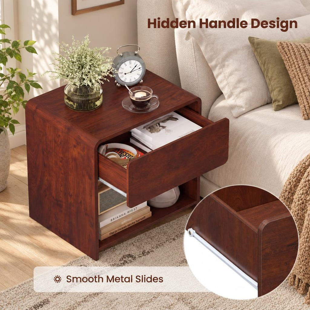 Airfind 2-Tier Modern Style Nightstand with Drawer and Open Shelf for Bedroom, in Total 77 lbs Capacity, Metal Engineered Wood Frame, Walnut
