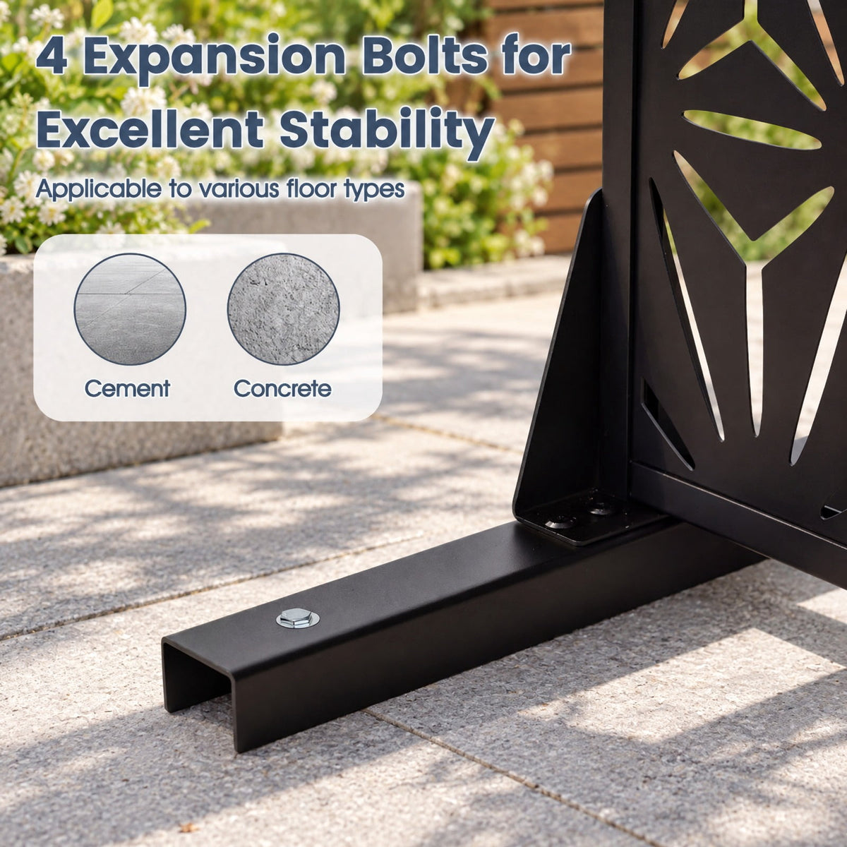 Airfind 72H x 48W Freestanding Fence Panel with Stand and Expansion Bolts, Metal Frame, 48 x 16 x 72 Footprint, Black