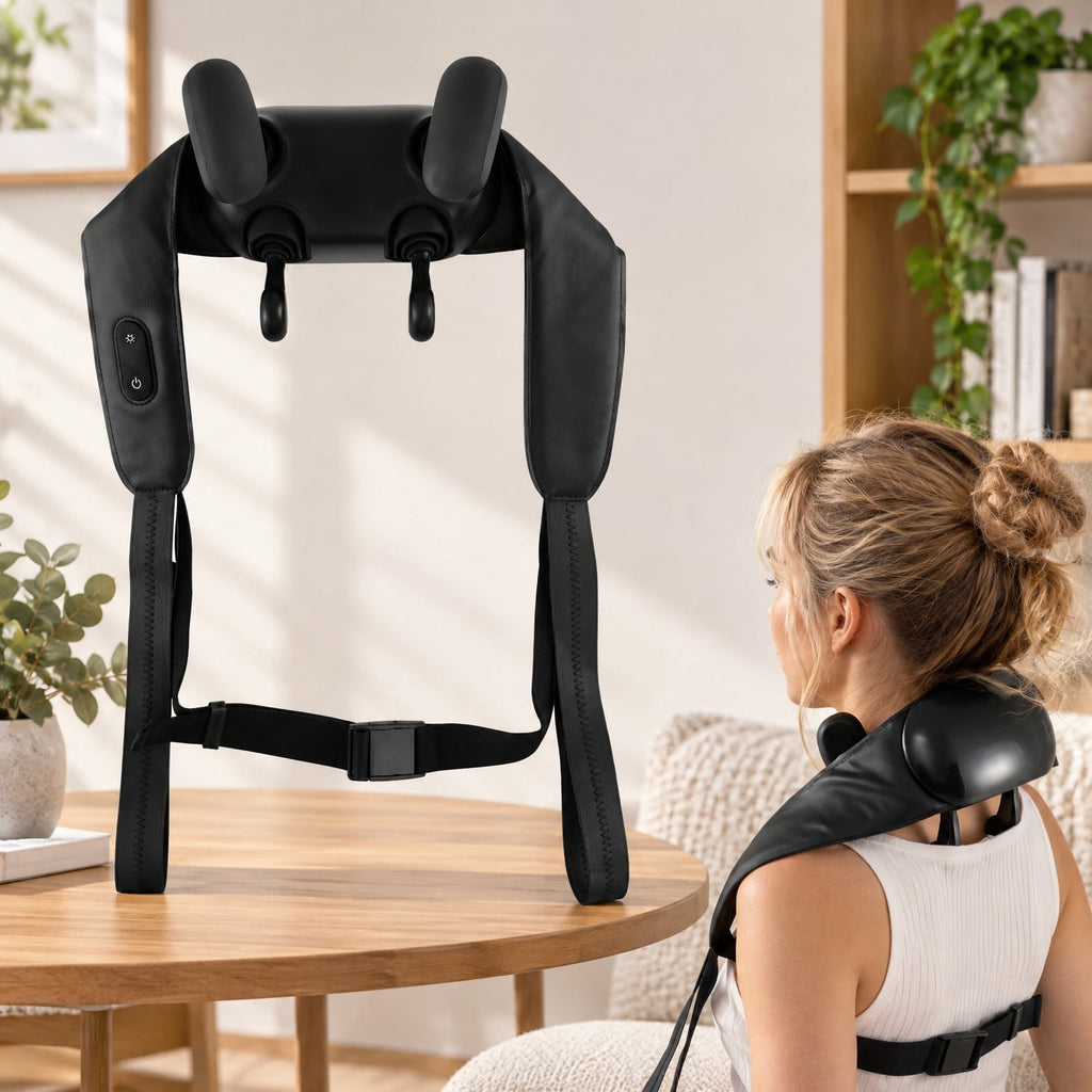 Airfind Neck Shoulder Massager with 2 Heat Levels for Pain Relief, PU ABS Silicone Frame, 8 x 20 x 5.5 Footprint, Black