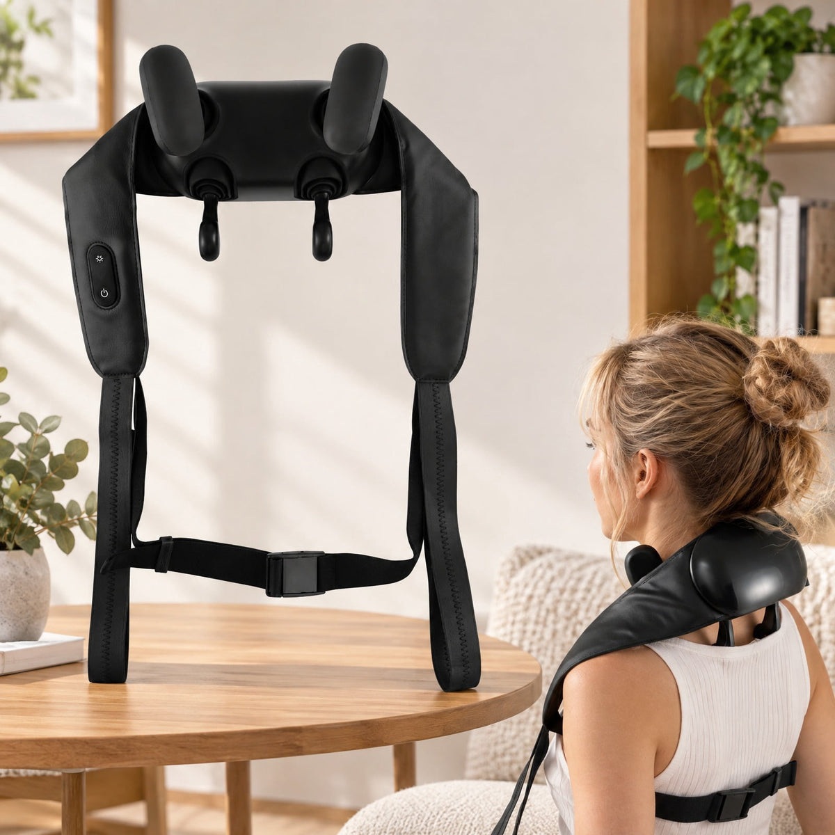 Airfind Neck Shoulder Massager with 2 Heat Levels for Pain Relief, PU ABS Silicone Frame, 8 x 20 x 5.5 Footprint, Black