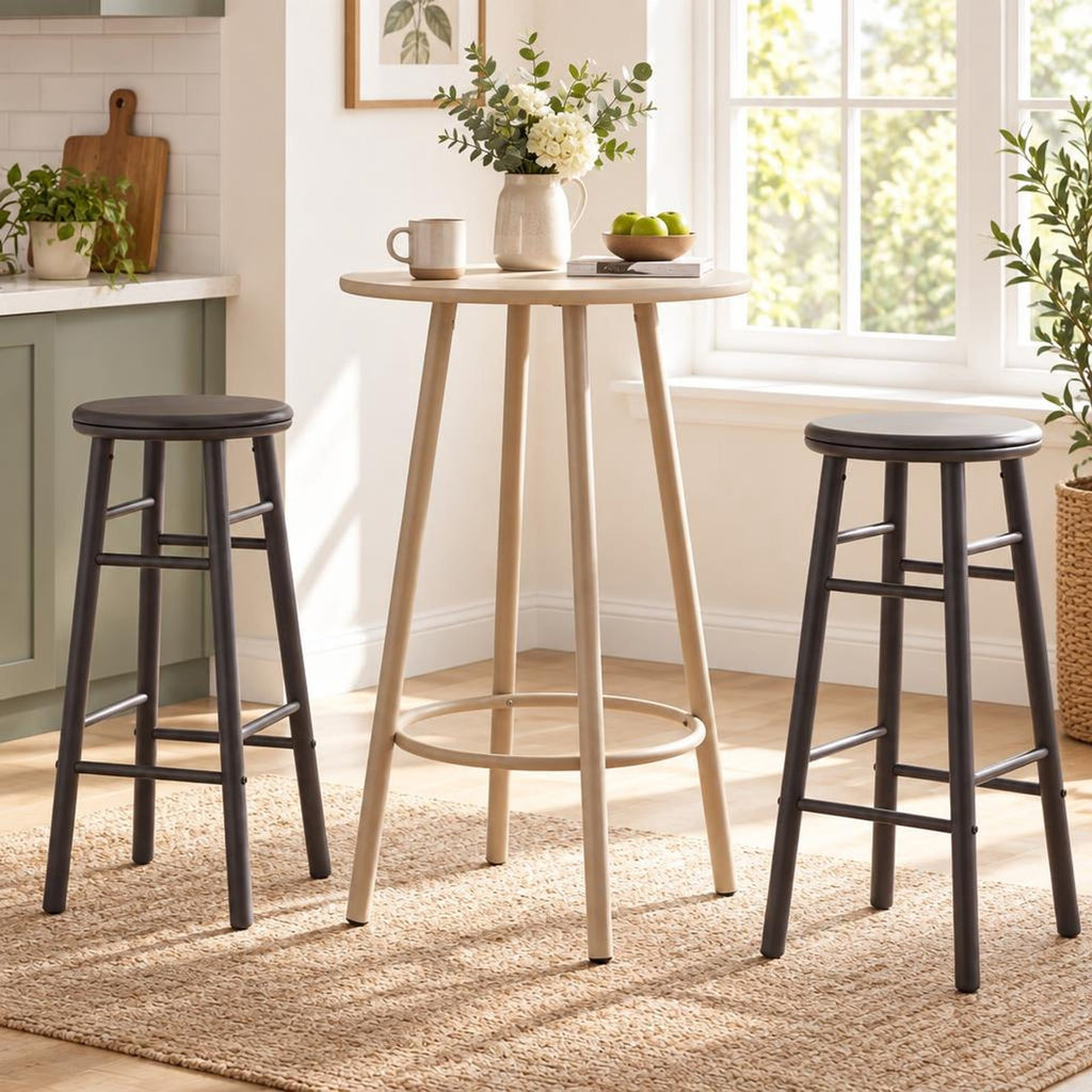 Airfind 29in Swivel Bar Stools Set of 2 with Footrests and Crossbars, 330 lbs Capacity, Rubber Wood Frame, 13in x 13in x 29in Footprint, Gray