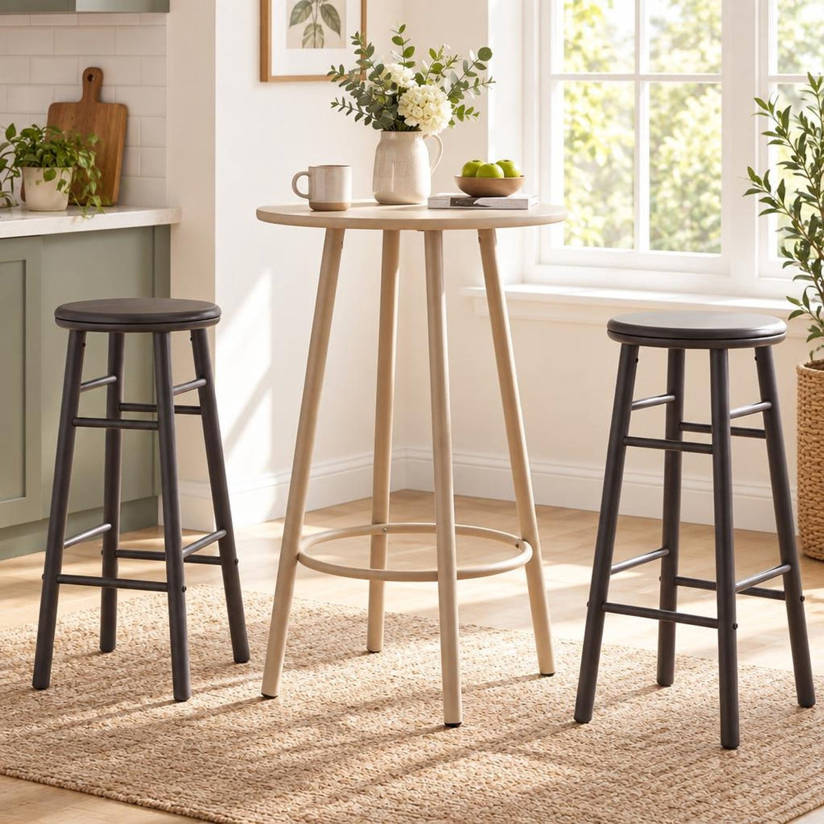 Airfind 29in Swivel Bar Stools Set of 2 with Footrests and Crossbars, 330 lbs Capacity, Rubber Wood Frame, 13in x 13in x 29in Footprint, Gray