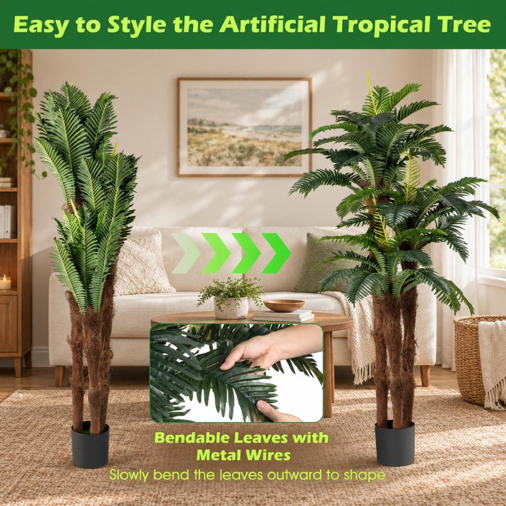 Airfind 2 Pack Artificial Palm Tree 6.3 ft Tall with Adjustable Leaves, PEVA Frame, Green + Black, Gets rid of watering or trimming