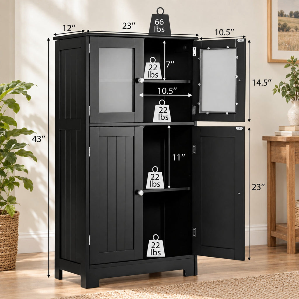 Airfind Bathroom Floor Storage Locker Kitchen Cabinet with Doors and Adjustable Shelf, MDF Frame, 23 x 12 x 43 inch Footprint, Black