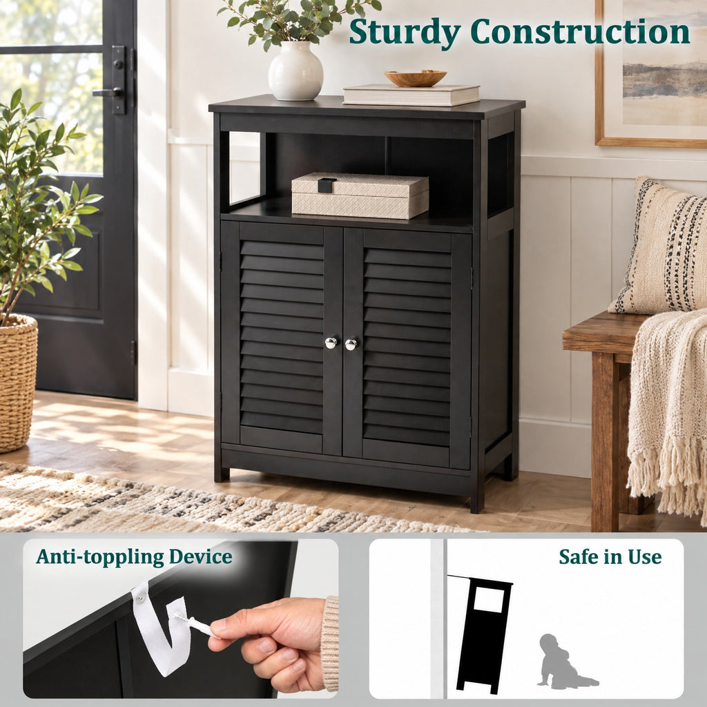Airfind Wood Freestanding Bathroom Storage Cabinet with Double Shutter Door, 77 lbs Capacity, P2 MDF Frame, 23.5in x 12in x 31.5in Footprint, Black