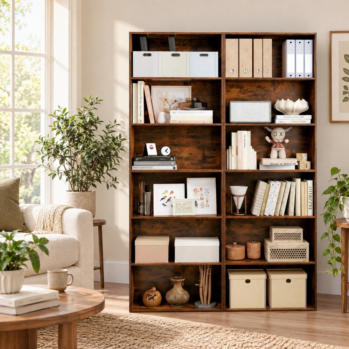 Airfind 6-Tier Bookcase with 6 Open Shelves and Anti-Toppling Kits, 200 lbs Capacity, MDF Engineered Wood Frame, 23.5in x 9.5in x 70in Footprint, Brown