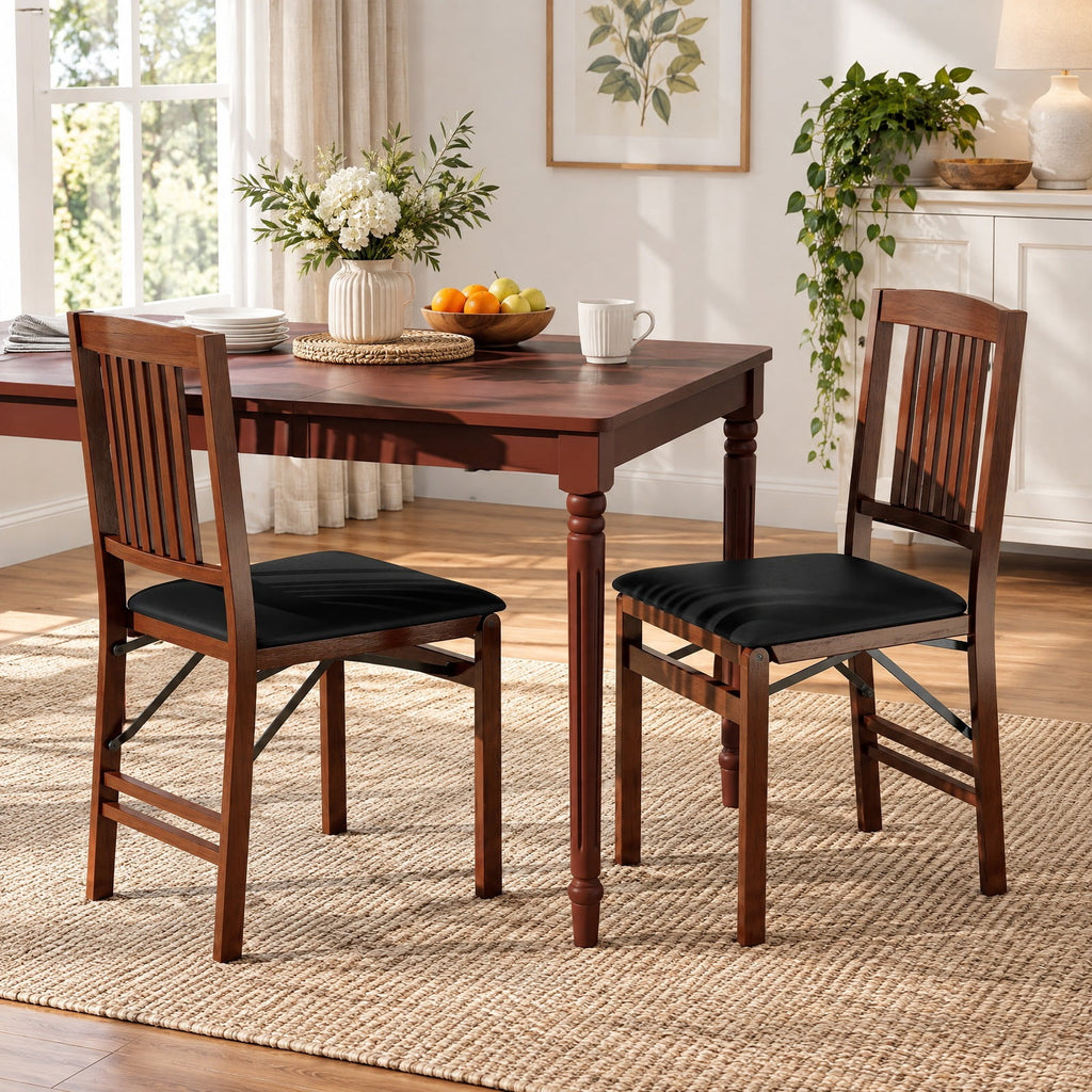 Airfind Set of 2 Foldable Upholstered Kitchen Chairs with Padded Seat, 420 lbs Capacity, Rubbed Wood Plywood PVC Sponge Frame, Brown