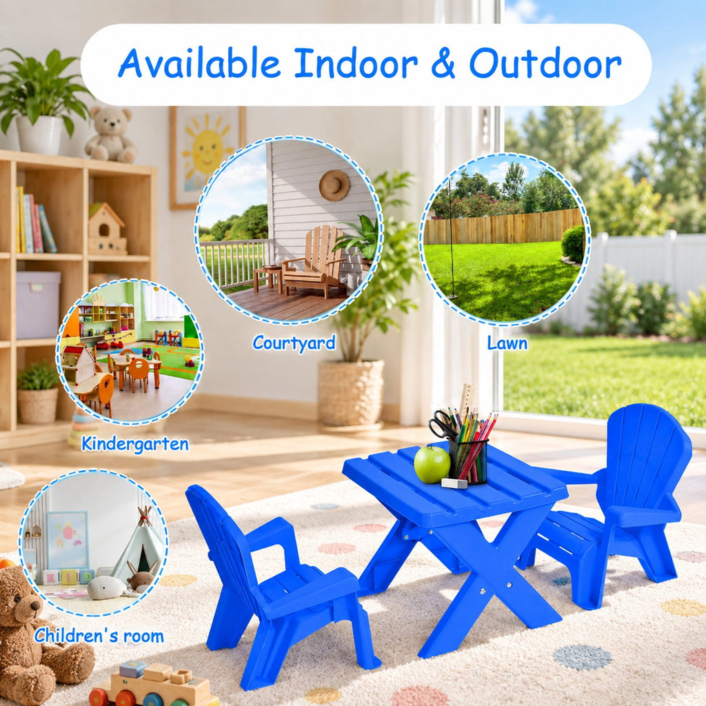 Airfind 3-Piece Plastic Youth Table Chair Set, 22 Lbs Capacity, Pp, Durable Construction Lasts for Years for Convenient Everyday Use, Blue