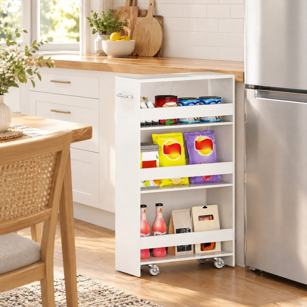 Airfind 4-Tier Rolling Storage Cart Slim Kitchen Cart on Wheels with Open Shelves and Handle, 15 lbs Capacity, Engineered Wood Metal Frame, White