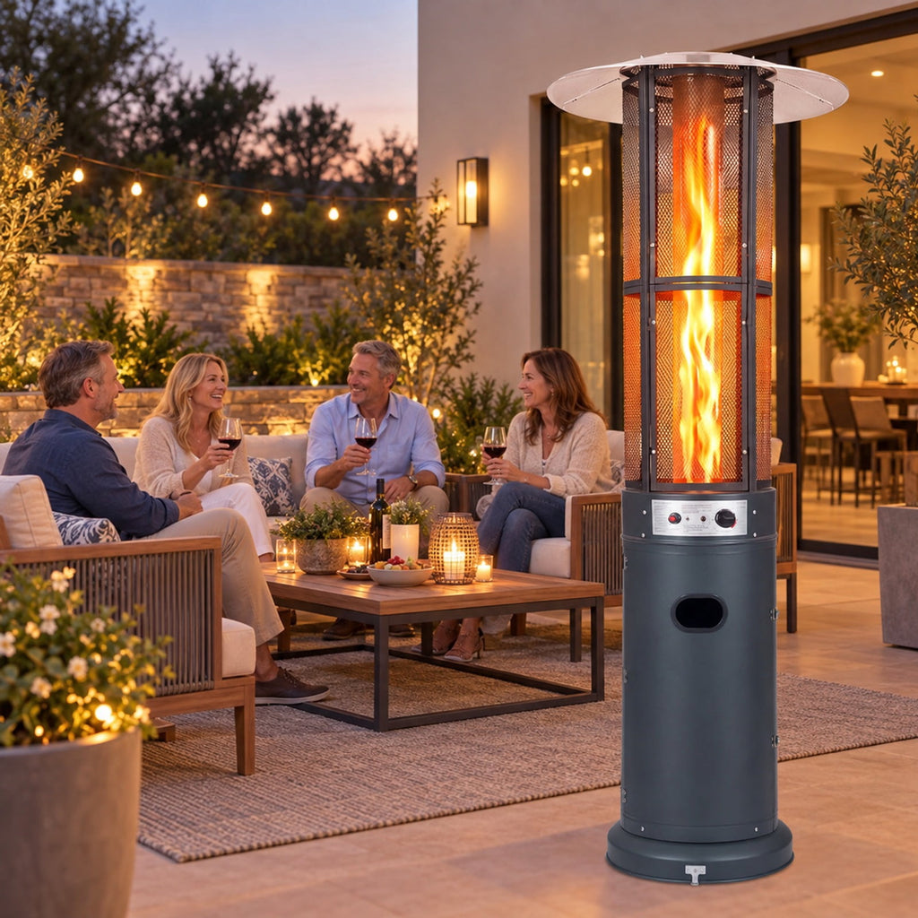 Airfind Outdoor Propane Patio Heater with Glass Tube and Tilt-Over Protection, Metal Frame, 27.5in x 74.5in Footprint, Dark Gray