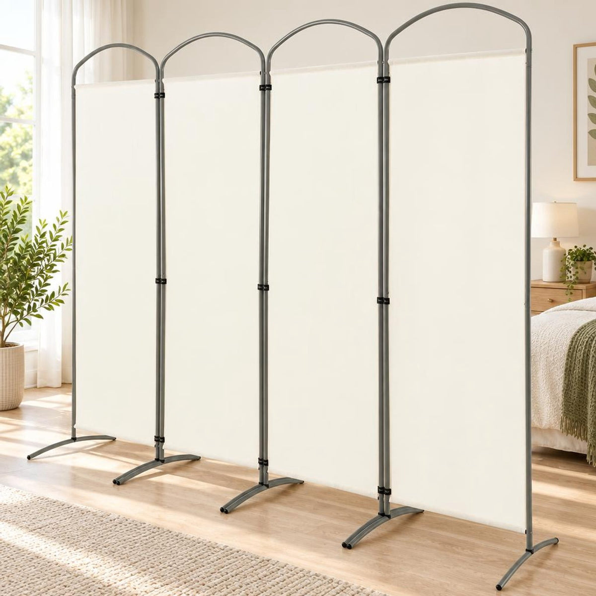 Airfind 6.2Ft Folding 4-Panel Room Divider for Home Office Living Room, Polyester Metal Frame, 87 x 20 x 74 Footprint, White